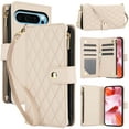 thumbnail image 1 of Dteck for Google Pixel 9A Case, Crossbody Shoulder Strap RFID Blocking Shockproof Magnetic Closure Flip Stand Card Slot Wallet Zipper Lanyard Phone Case Cover, Apricot, 1 of 10