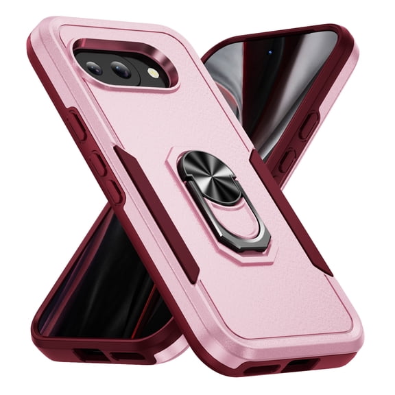 Dteck for Google Pixel 9A Case with Kickstand Armor Magnetic Ring Rugged Protective Military Grade Shockproof Case Cover for Google Pixel 9A,Pink+Rose