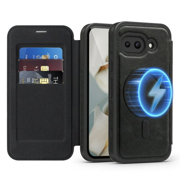 Dteck for Google Pixel 9A Case Wallet with Card Holder, Compatible with MagSafe, PU Leather Flip Folio with RFID Blocking Stand Shockproof Phone Cover 6.3 Inc,Black