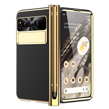 Dteck for Google Pixel Fold Case with Built-in Tempered Glass Screen Protector, Full Body Hinge Protection Shockproof Case with Pen Slot for Pixel Fold, Black