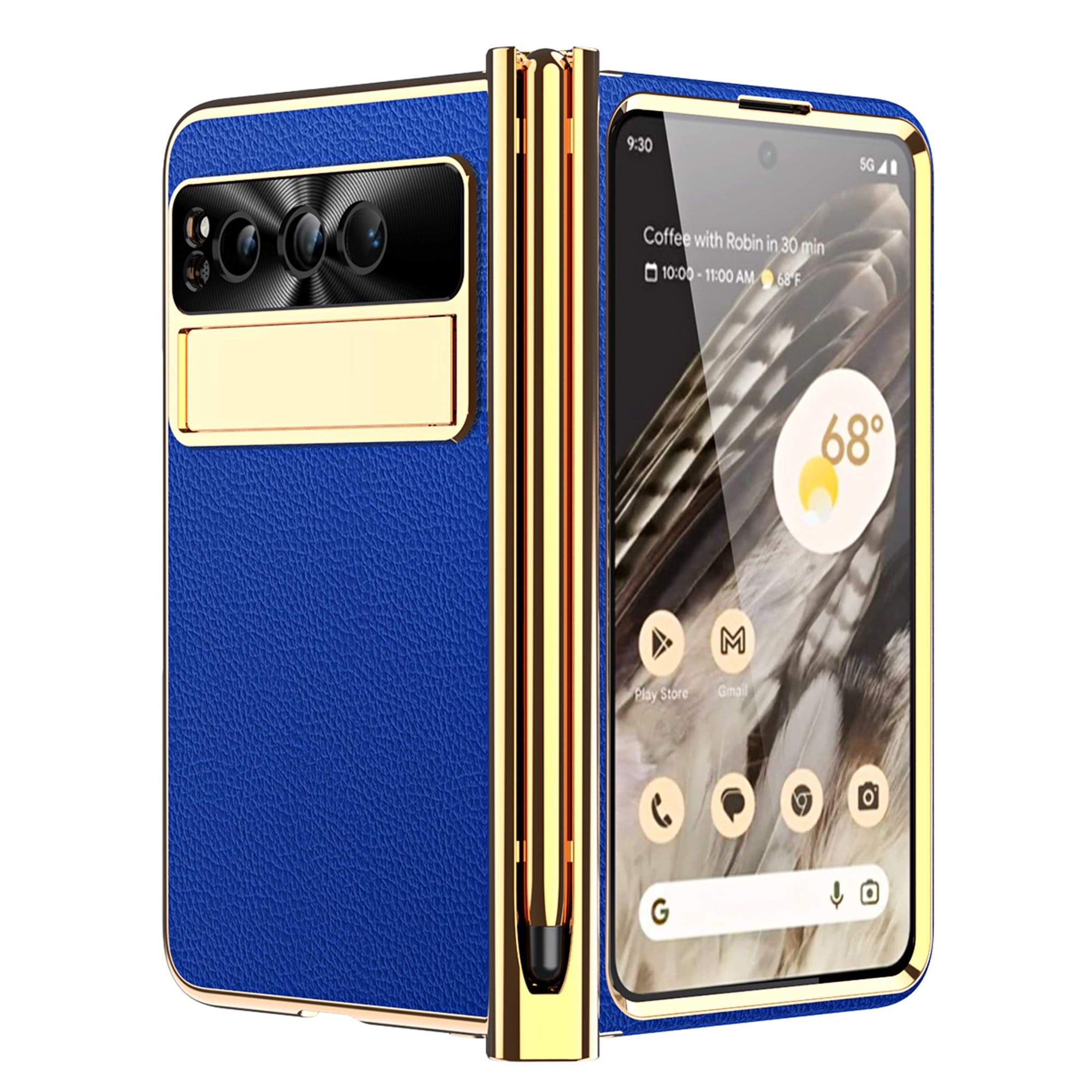 Dteck for Google Pixel Fold Case with Built-in Tempered Glass Screen Protector, Full Body Hinge Protection Shockproof Case with Pen Slot for Pixel Fold, Deep Blue