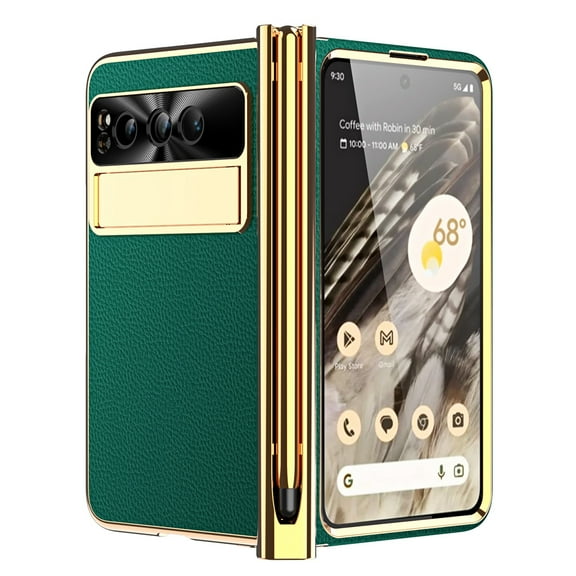 Dteck for Google Pixel Fold Case with Built-in Tempered Glass Screen Protector, Full Body Hinge Protection Shockproof Case with Pen Slot for Pixel Fold, Green