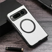 Dteck for Google Pixel Fold Case, Compatible with MagSafe, Slim PU Leather Hybrid TPU Bumper Shockproof Magnetic Case for Google Pixel Fold 2023, White