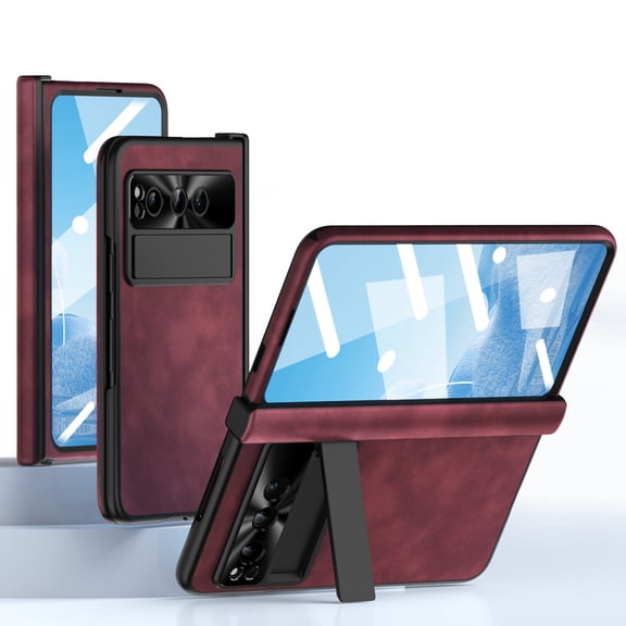 Dteck for Google Pixel Fold Case, Hinge Protection Kickstand Military Grade Drop Protection Full Body Hybrid Shockproof Protective Rugged Cover with Built-in Screen Protector for Pixel Fold,Winered