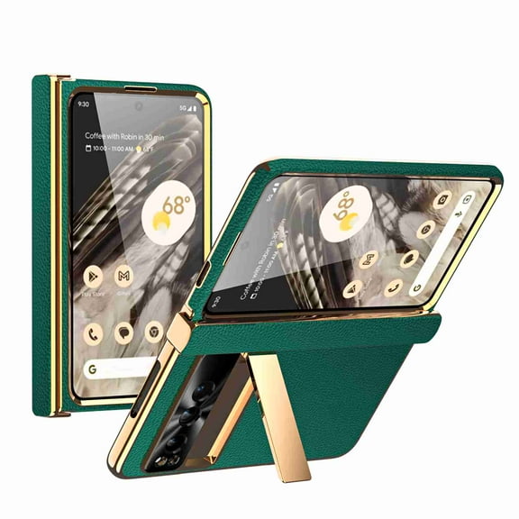 Dteck for Google Pixel Fold Case with Hinge Protection, Shockproof Plating PU Leather Built in Screen Protector Wireless Charging Foldable Kickstand Phone Cover 5G 2023,Green