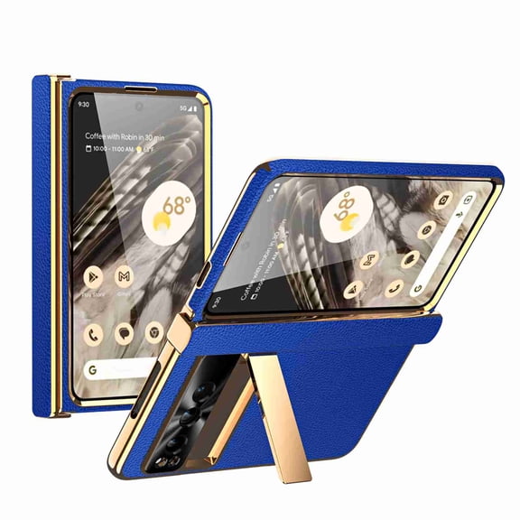 Dteck for Google Pixel Fold Case with Hinge Protection, Shockproof Plating PU Leather Built in Screen Protector Wireless Charging Foldable Kickstand Phone Cover 5G 2023,Deepblue