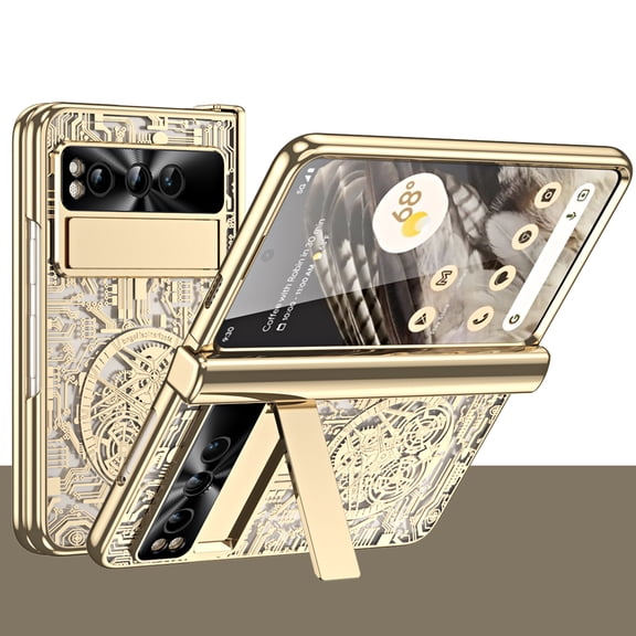 Dteck for Google Pixel Fold Case, Pixel Fold Hinge Protective Case with Kickstand, Hybrid Shockproof Hard PC Protective Rugged Case for Google Pixel Fold 2023,Gold