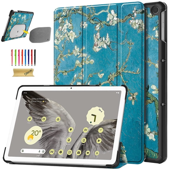 Dteck for Google Pixel Tablet 2023 Case, Ultra Slim Foldable Folio Stand Hard Back Cover Shockproof Protective Case for Google Pixel Tablet,Apricot Flower