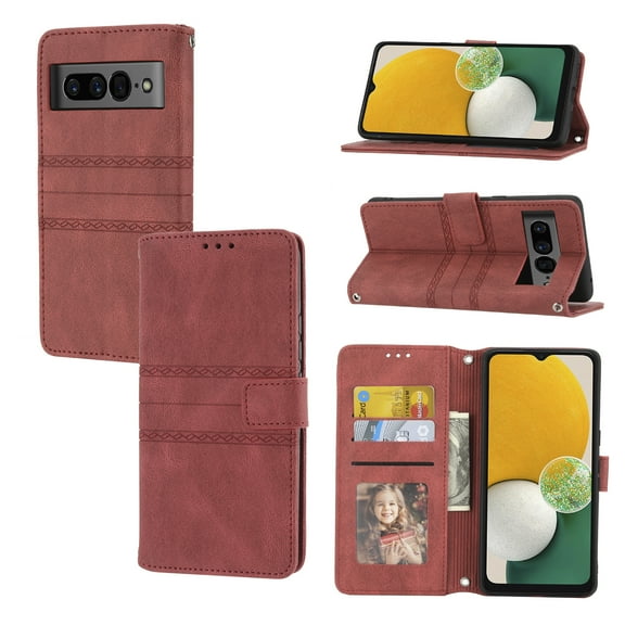 Dteck Goolge Pixel 7 Pro Wallet Case, Google Pixel 7 Pro Case, Shoulder Strap Cards Slots Holder Kickstand Shockproof Anti-scratch Protective Folio Flip Shell TPU Case for Google Pixel 7 Pro-Red