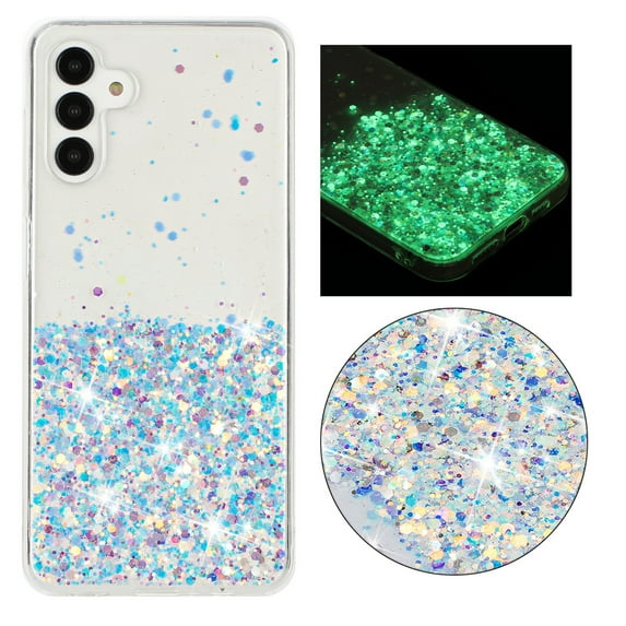 Dteck Grow in The Dark Case for Samsung Galaxy A35 5G, Bling Sparkly Luminous Glitter Phone Case for Women Girls,White