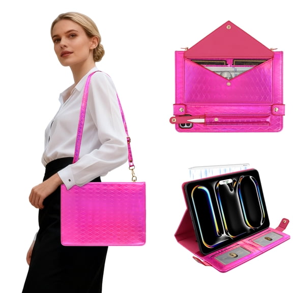 Dteck Handbag Case for Galaxy Tab S10 FE+ / Tab S10  FE Plus 13.1-inch with S Pen Holder, Folio Stand Crossbody Wallet Case with Shoulder Strap Protective Cover,Rose