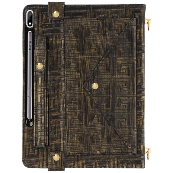 Dteck Handbag Case for Samsung Galaxy Tab S10 Ultra,Galaxy Tab S9 Ultra 14.6,Magnetic Leather Crossbody Folio Stand Wallet Case with Pencil Holder, Card Slots, Hand Strap, Shoulder Strap,Black/Gold