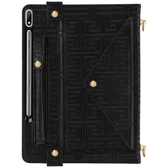 Dteck Handbag Case for Samsung Galaxy Tab S9 FE 5G 10.9 inch X510/X516B/X518U,Magnetic Leather Crossbody Folio Stand Wallet Case with Pencil Holder, Card Slots, Hand Strap, Shoulder Strap,Black