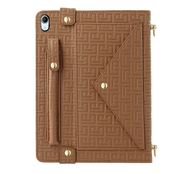 Dteck Handbag Case for iPad 9th 8th 7th Generation 10.2 inch (2021/2020/2019),Elegant Crossbody Folio Stand Wallet Case with Pencil Holder, Card Slots, Hand Strap, Shoulder Strap,Brown