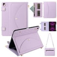 thumbnail image 1 of Dteck Handbag Case for iPad 9th/8th/7th Generation 2021/2020/2019 10.2 Inch with Pencil Holder, Folio Stand PU Leather Crossbody Shoulder Hand Strap Card Pockets Magnetic Envelope Wallet Cover, Purple, 1 of 7