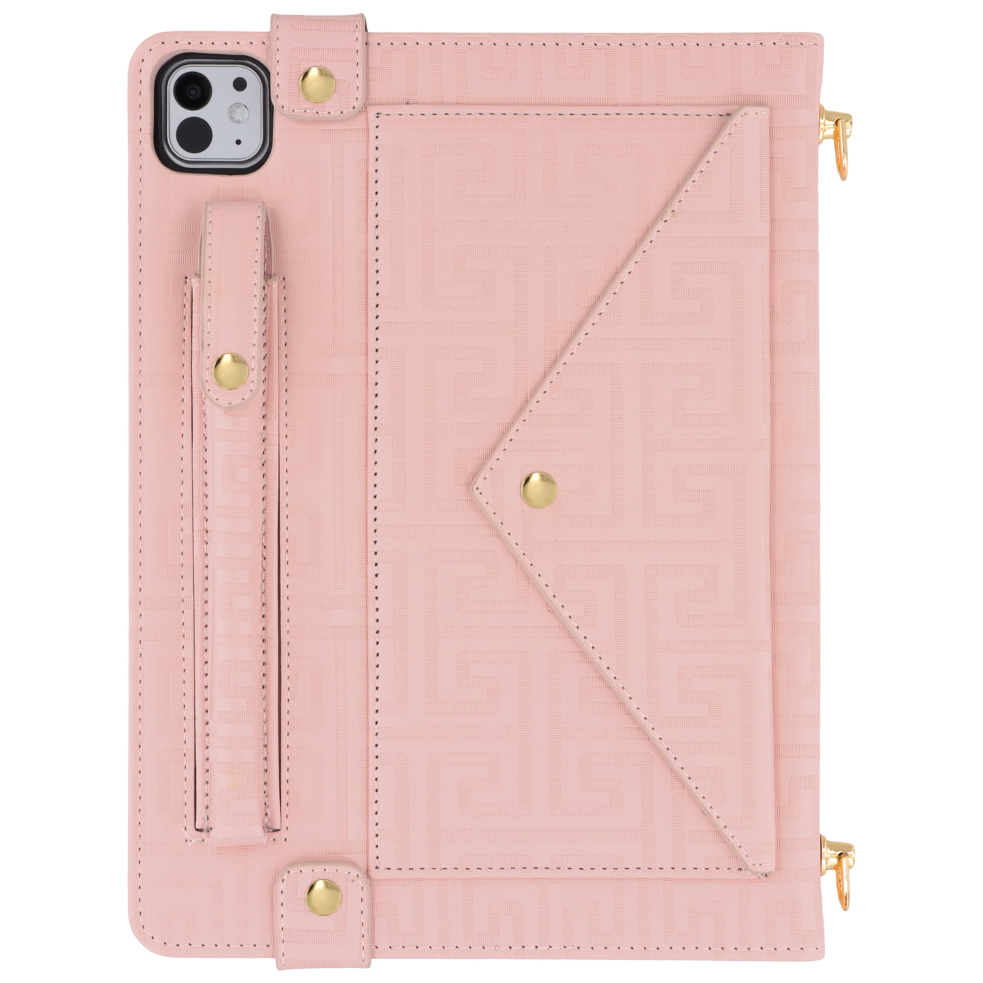 Dteck Handbag Case for iPad Air 11 inch 2024,Magnetic Leather Elegant Crossbody Folio Stand Wallet Case with Pencil Holder, Card Slots, Hand Strap, Shoulder Strap ,Pink