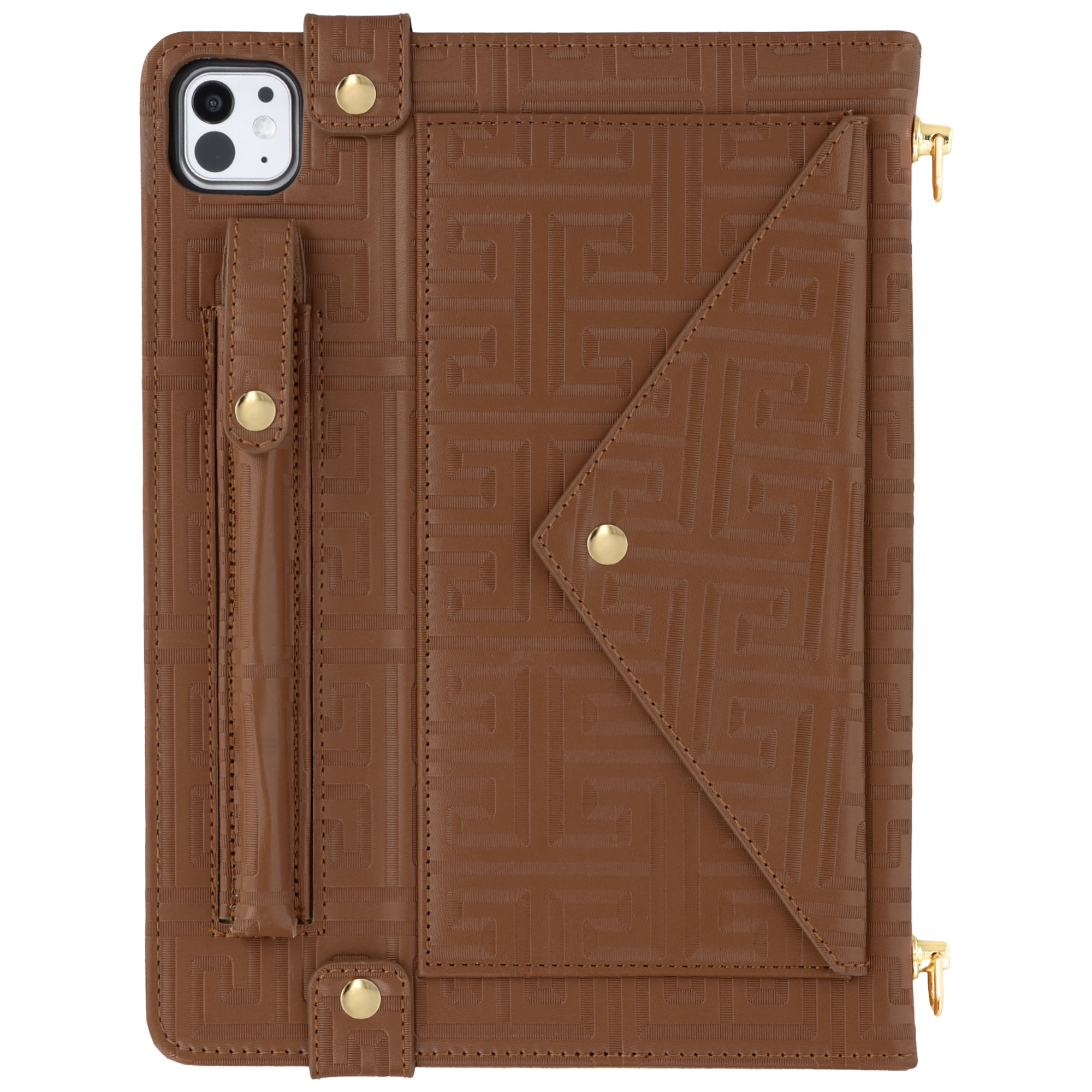 Dteck Handbag Case for iPad Air 11 inch 2024,Magnetic Leather Elegant Crossbody Folio Stand Wallet Case with Pencil Holder, Card Slots, Hand Strap, Shoulder Strap ,Brown