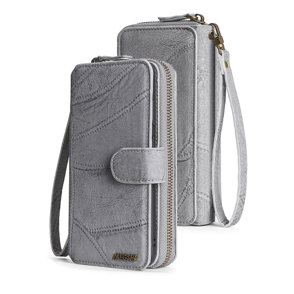 Dteck Handbag Wallet for Samsung Galaxy A15 5G Case, Zipper Purse Detachable Magnetic Phone Cover Heavy Duty PU Leather Galaxy A15 Wallet Case with Wrist Strap,Gray