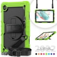 thumbnail image 1 of Dteck Heavy Case for Samsung Galaxy Tab A8 10.5 inch 2022 Tablet SM-X200/X205/207 with Built-in Screen Protector, Rugged Shockproof Kickstand Case with Shoulder Strap / Rotate Hand Strap,Green + Black, 1 of 6