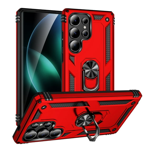 Dteck Heavy Duty Case for Samsung Galaxy S25 Ultra Phone Case with Metal Ring Magnetic Kickstand, Military Grade Shockproof Rugged Protective Cover for Galaxy S25 Ultra ,Red