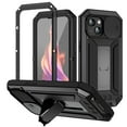 thumbnail image 1 of Dteck Heavy Duty Case for iPhone 15 Plus, Military Grade Armor Metal Case, Full Body Protective Rugged Shockproof Thick Dustproof Strong Kickstand Slide Len Protection Case for iPhone 15+,Black, 1 of 7