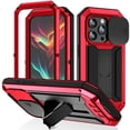 thumbnail image 1 of Dteck Heavy Duty Case for iPhone 15 Pro Max,  Shockproof Armor Metal Case, Full Body Protective Rugged Thick Dustproof Strong Kickstand Case,Red, 1 of 7