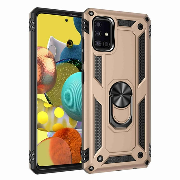 Dteck Heavy Duty Shockproof Case for Samsung A71 5G [NOT fit A71 5G UW Verizon, Not fit for A71 4G], Metal Magnetic Ring Holder Protive Armor Phone Cover Kickstand for Samsung Galaxy A71 5G , gold
