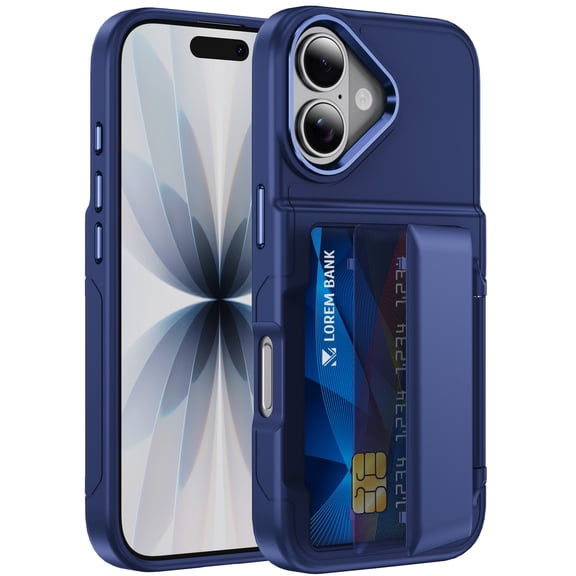Dteck Hidden Wallet Back Case for iPhone 17,Shockproof TPU+PC Case with Credit Card Slot RFID Blocking Kickstand Cover,Blue