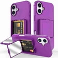 thumbnail image 1 of Dteck Hidden Wallet Cash Slot Case for iPhone 16, Heavy Duty Hard PC + Soft TPU Bumper Protective Rugged Cover with Built-in Mirror, Shockproof Dual Credit Card Holder Slim Case, Darkpurple, 1 of 6