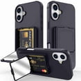 thumbnail image 1 of Dteck Hidden Wallet Cash Slot Case for iPhone 16, Heavy Duty Hard PC + Soft TPU Bumper Protective Rugged Cover with Built-in Mirror, Shockproof Dual Credit Card Holder Slim Case, Black, 1 of 6