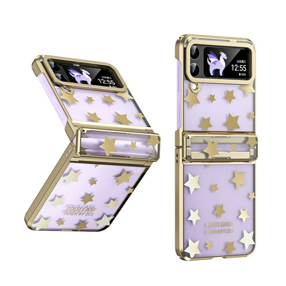 Dteck Hinge Case for Samsung Galaxy Z Flip 3, Z Flip3 5G Case with Stars for Women Girls, Hybrid Shockproof PC Plating Full Body Protective Phone Case for Samsung Galaxy Z Flip3,Gold