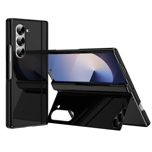 Dteck Hinge Protection Case for Samsung Galaxy Z Fold 6,Luxury Hard PC Case Built-in Front Screen Protector Shockproof Flip Backplane Bracket Kickstand Cover for Samsung Galaxy Z Fold 6,Black