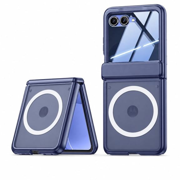 Dteck Hinge Protective Case for Motorola Razr 2026/2025/2024, Compatible with MagSafe, Magnetic Translucent Matte Back Cover with Screen Protector,Blue (Privacy Film)