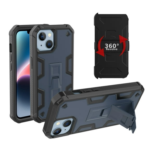 Dteck Holster Case with Belt Clip for iPhone 14 Plus, Heavy Duty Shell Holster Rugged Phone Cover with Kickstand Compatible with iPhone 14 Plus,Deep Blue