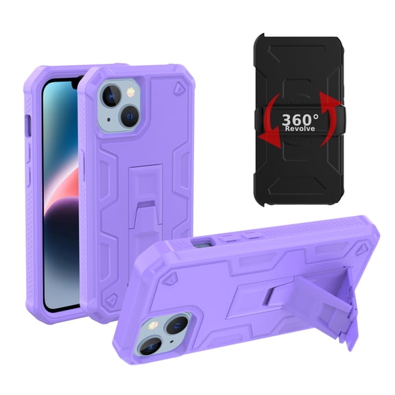 Dteck Holster Case with Belt Clip for iPhone 14 Plus, Heavy Duty Shell Holster Rugged Phone Cover with Kickstand Compatible with iPhone 14 Plus,Purple