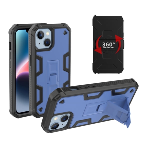 Dteck Holster Case with Belt Clip for iPhone 14 Plus, Heavy Duty Shell Holster Rugged Phone Cover with Kickstand Compatible with iPhone 14 Plus,Blue