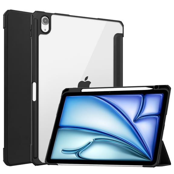 Dteck Hybrid Slim Case for iPad Air 13-inch M2 (2024), Trifold Standing ShockAirof Airtective Cover with Clear Transparent Back Shell Built-in Pencil Holder for iPad Air 13" 2024,Black