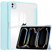 Dteck Hybrid Slim Case for iPad Pro 13-inch M4 2024, Trifold Standing Shockproof Protective Cover with Clear Transparent Back Shell Built-in Pencil Holder for iPad Pro 13" 2024,Skyblue