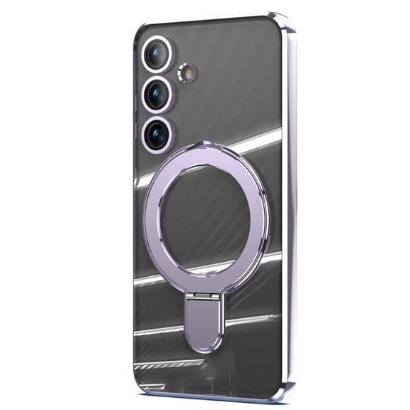 Dteck Invisible Stand Magnetic Case for Samsung Galaxy S24 Plus, Compatible with MagSafe, Military Grade Shockproof Clear Slim Cover with Ring Holder for Samsung S24 Plus 5G 2024,Lavender