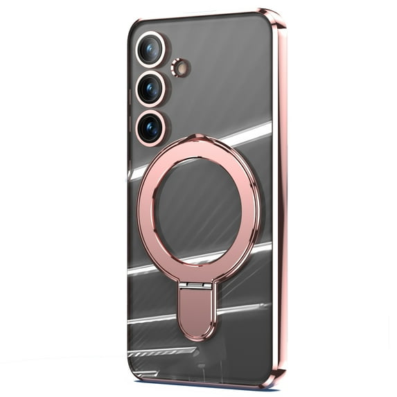 Dteck Invisible Stand Magnetic Case for Samsung Galaxy S24 Plus, Compatible with MagSafe, Military Grade Shockproof Clear Slim Cover with Ring Holder for Samsung S24 Plus 5G 2024,Rosegold
