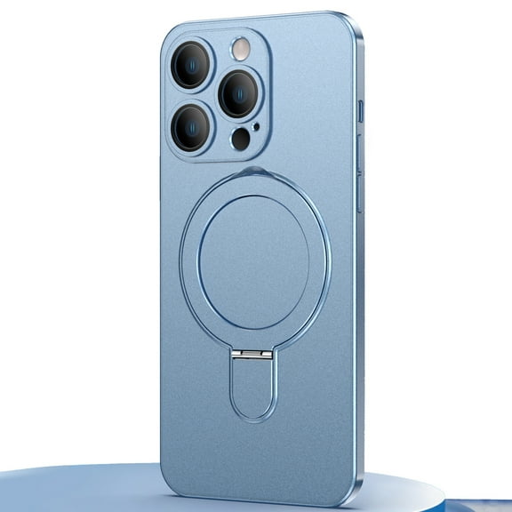 Dteck Invisible Stand Magnetic Case for iPhone 12 Pro Max, Compatible with MagSafe, Ultra Slim Thin Matte Phone Cover Ring Holder,Blue