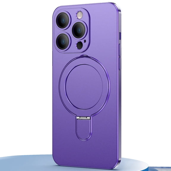 Dteck Invisible Stand Magnetic Case for iPhone 12 Pro Max, Compatible with MagSafe, Ultra Slim Thin Matte Phone Cover Ring Holder,Purple