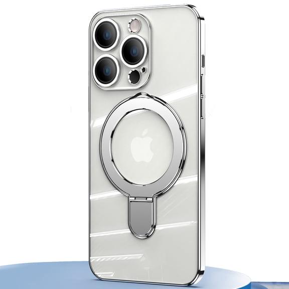 Dteck Invisible Stand Magnetic Case for iPhone 12 Pro Max, MagSafe Compatible, Military Grade Shockproof Clear Slim Cover with Ring Holder,Silver