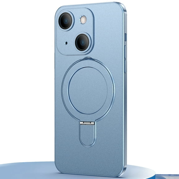 Dteck Invisible Stand Magnetic Case for iPhone 14, Compatible with MagSafe, Ultra Slim Thin Matte Phone Cover Ring Holder,Blue