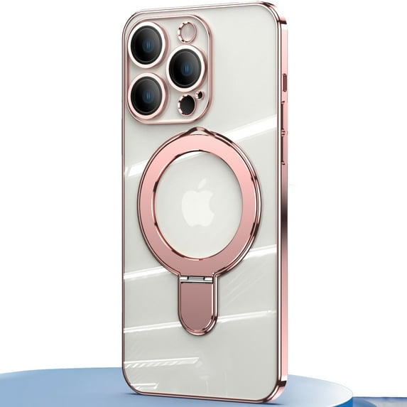 Dteck Invisible Stand Magnetic Case for iPhone 14 Pro Max, MagSafe Compatible, Military Grade Shockproof Clear Slim Cover with Ring Holder,Rosegold