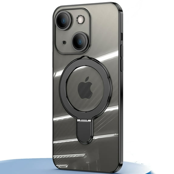 Dteck Invisible Stand Magnetic Case for iPhone 15, MagSafe Compatible, Military Grade Shockproof Clear Slim Cover with Ring Holder,Black
