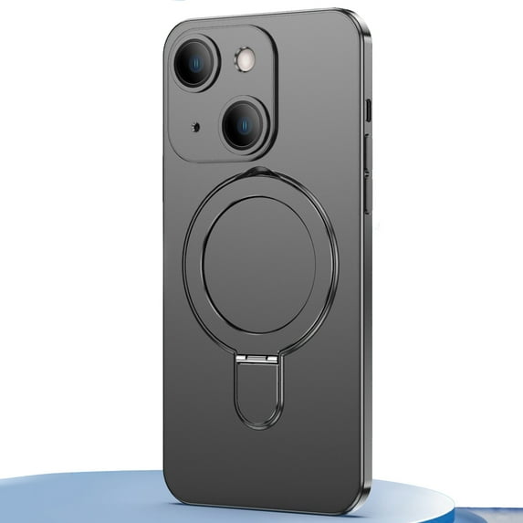 Dteck Invisible Stand Magnetic Case for iPhone 15 Plus, Compatible with MagSafe, Ultra Slim Thin Matte Phone Cover Ring Holder,Black