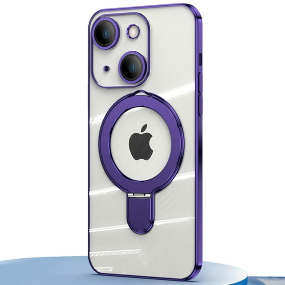 Dteck Invisible Stand Magnetic Case for iPhone 15 Plus, MagSafe Compatible, Military Grade Shockproof Clear Slim Cover with Ring Holder,Purple