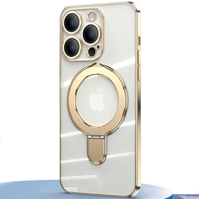 Dteck Invisible Stand Magnetic Case for iPhone 15 Pro, MagSafe Compatible, Military Grade Shockproof Clear Slim Cover with Ring Holder,Gold