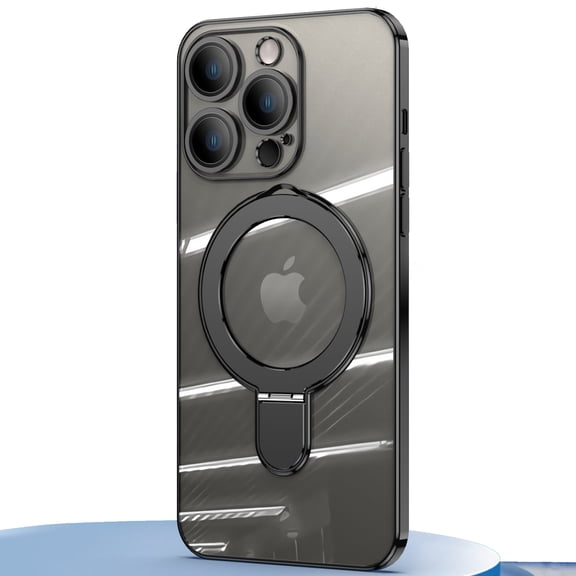 Dteck Invisible Stand Magnetic Case for iPhone 15 Pro Max, MagSafe Compatible, Military Grade Shockproof Clear Slim Cover with Ring Holder,Black